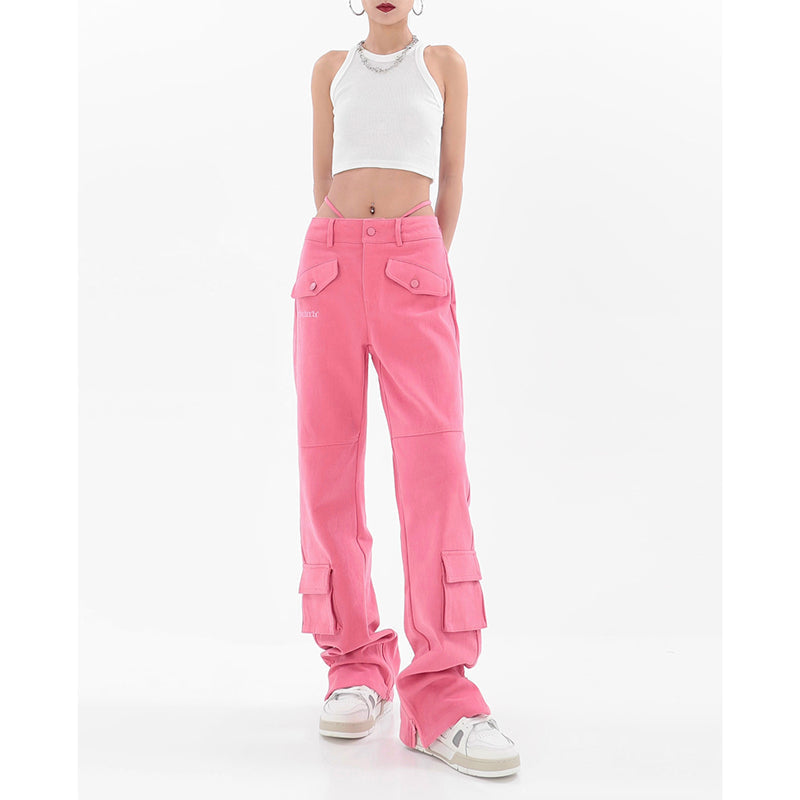 Pocket Straight Vintage Pink Cargo Jeans