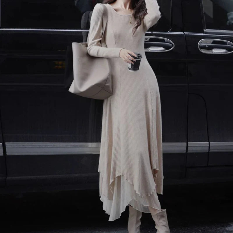 Knit Waist Skirt Midi Dress