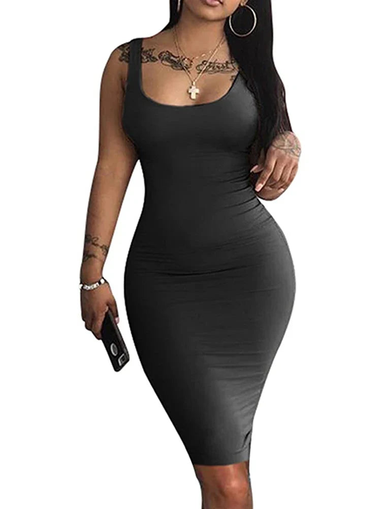 Women's Sexy Bodycon Tank Basic Club Midi Dresses