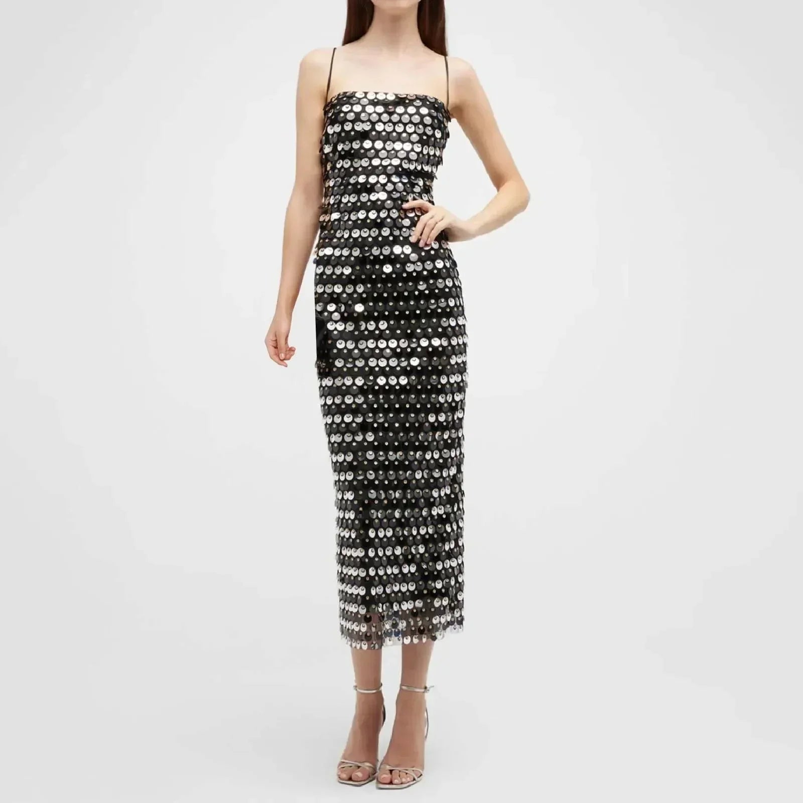 Sexy Suspender Slim Sequin Sleeveless Sling Cocktail Evening Gown Chic Lady Elegant Sequins