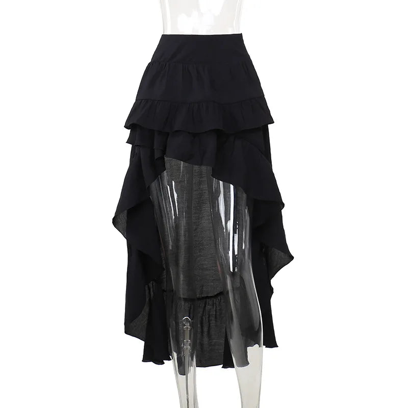 Women's SteamRetro Gothic Pleated Asymmetric HiLow Lace Party Irregular Victorian HighLow Skirt
