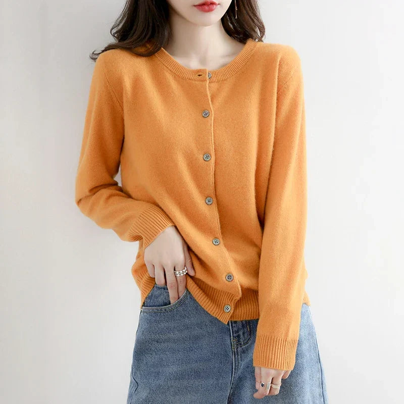 Short Slim O-Neck Single Breasted Gold Camel Knit Cardigan Ginger Yellow / S cardiagn-250126