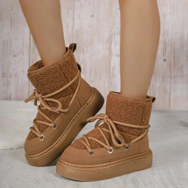 Thicksoled Crossstrap Round Toe Plush Warm Casual Snow Boot
