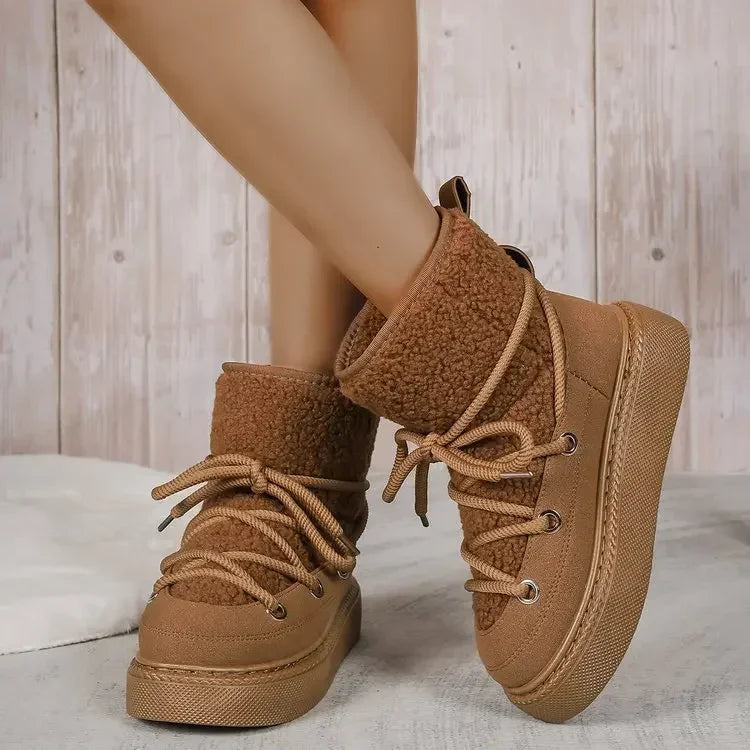 Thicksoled Crossstrap Round Toe Plush Warm Casual Snow Boot
