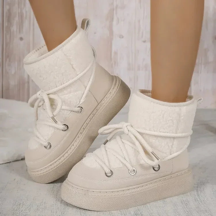 Thicksoled Crossstrap Round Toe Plush Warm Casual Snow Boot