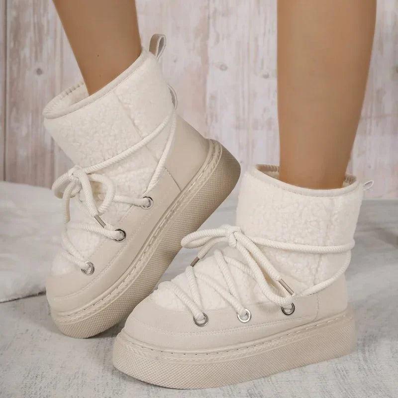 Thicksoled Crossstrap Round Toe Plush Warm Casual Snow Boot