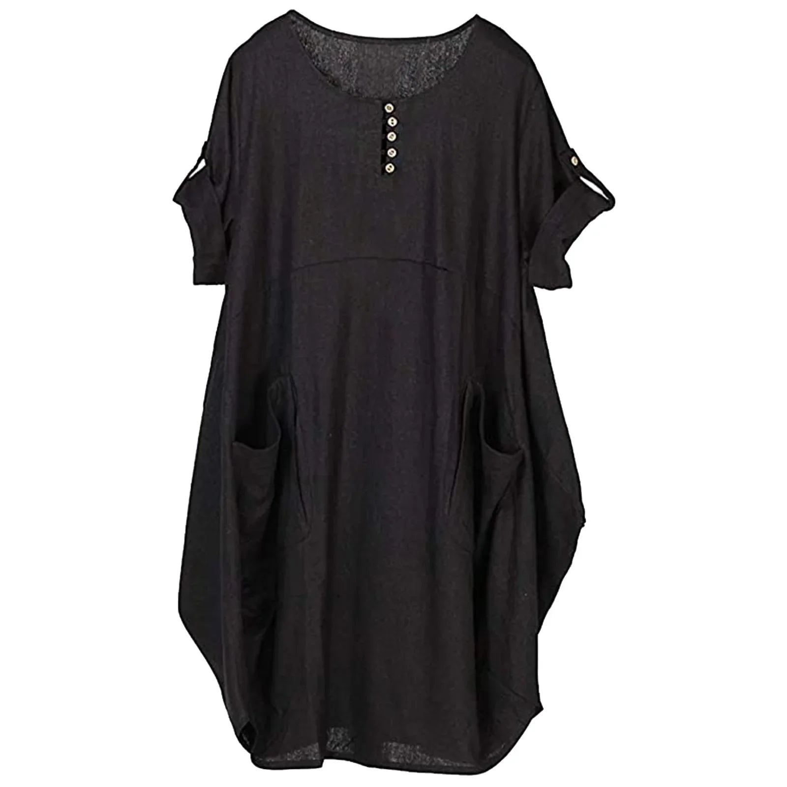 Vintage Women's Tunic Short Round Neck Linen Sleeve Midi TShirt Women'S Summer Fashion Vintage Harajuku Loose Dress