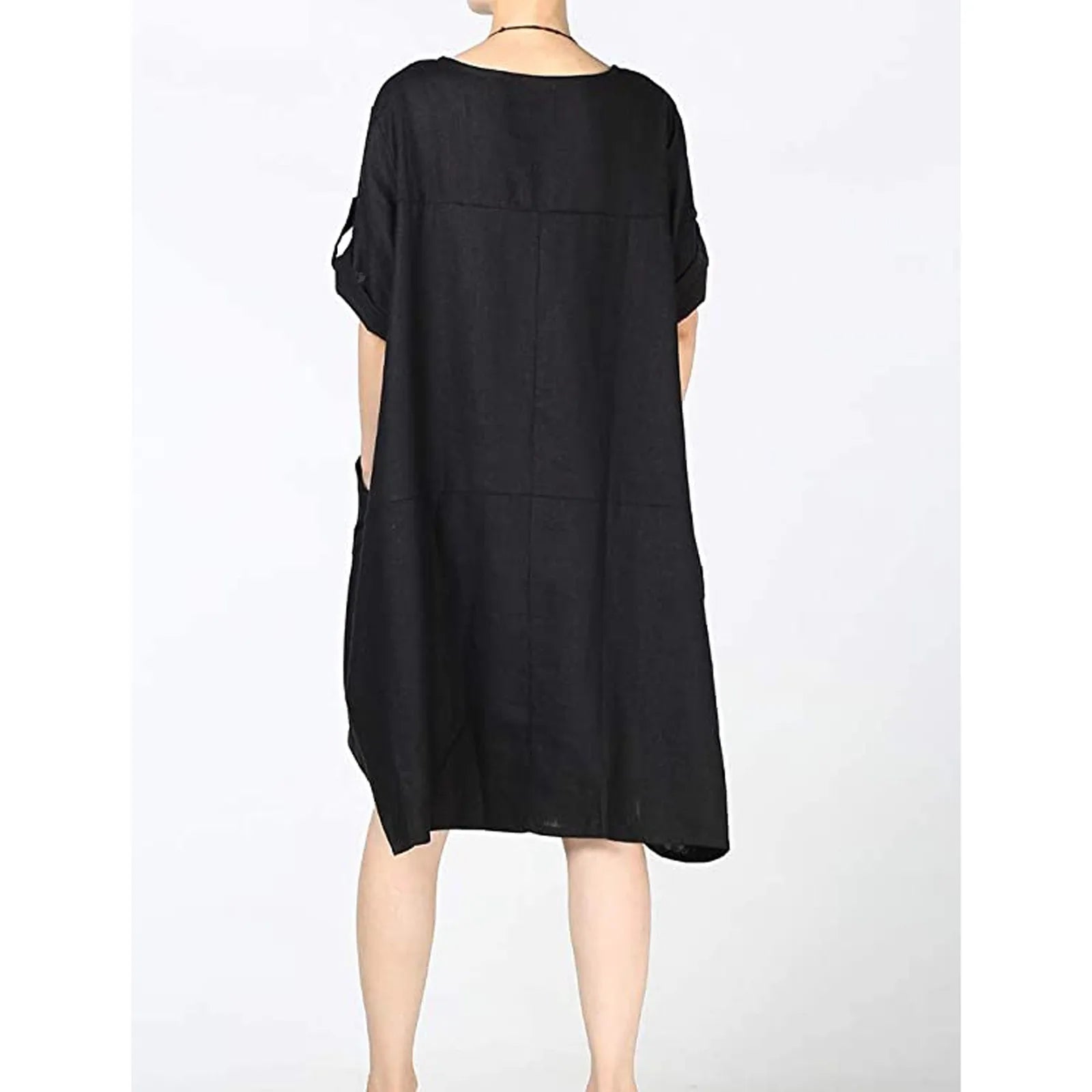 Vintage Women's Tunic Short Round Neck Linen Sleeve Midi TShirt Women'S Summer Fashion Vintage Harajuku Loose Dress