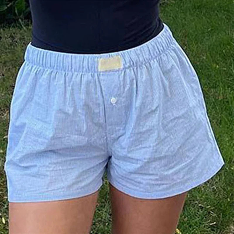 Plaid Pajama Elastic Waist Short Blue / S short-250223