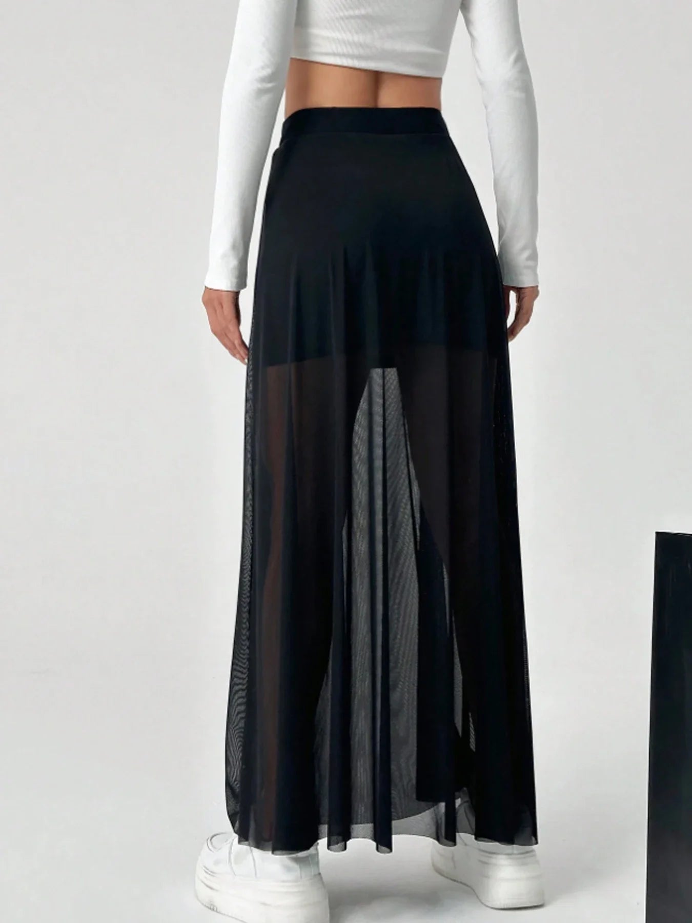 Women's Mesh Patchwork Elastic Highwaisted Aline Fashion Long Skirt