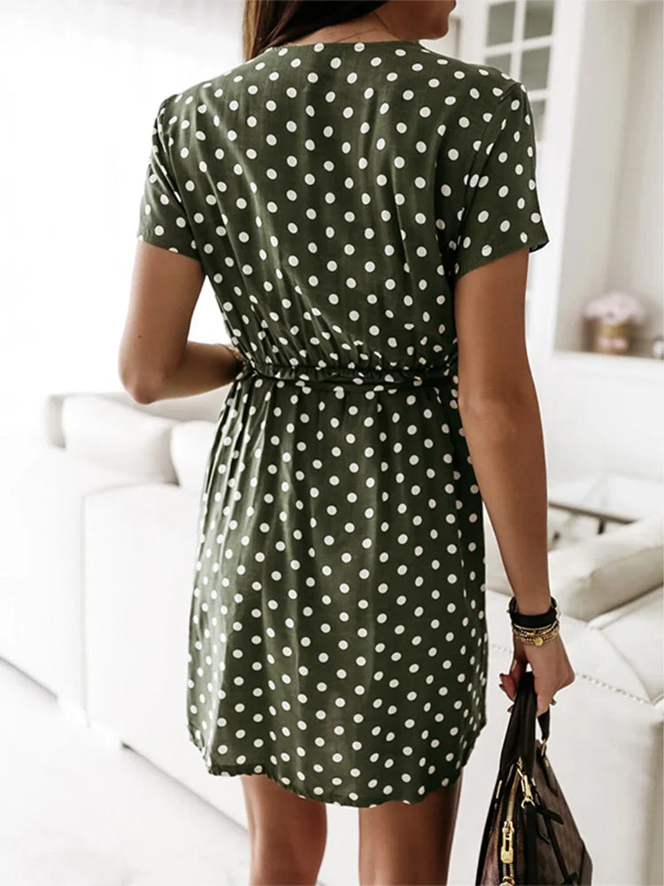 Polka Dot VNeck Split Boho Midi Dress