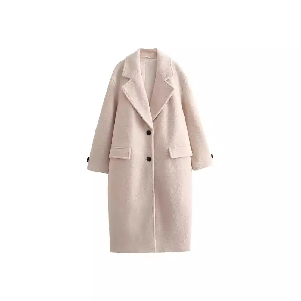 Single-Breasted Casual Woolen Overcoat Beige / XS