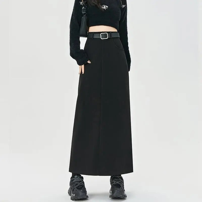 Woolen Autumn Winter Highwaist Slim Fit Straight Hiphugging Skirt