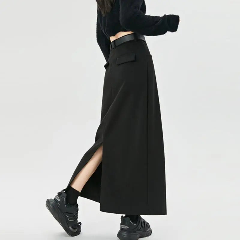 Woolen Autumn Winter Highwaist Slim Fit Straight Hiphugging Skirt