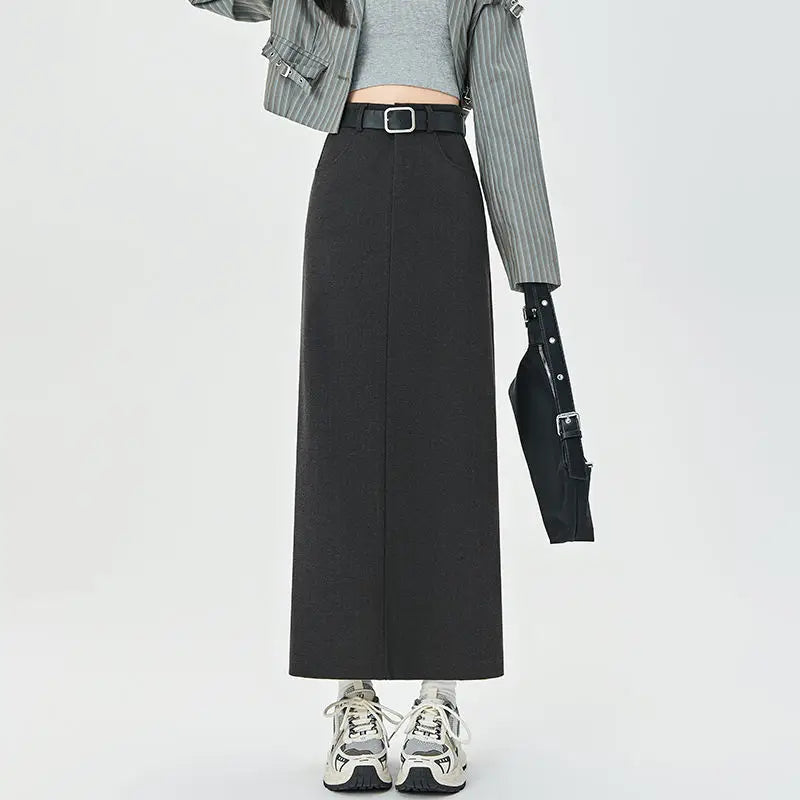 Woolen Autumn Winter Highwaist Slim Fit Straight Hiphugging Skirt