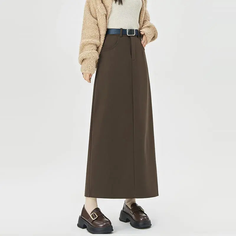 Woolen Autumn Winter Highwaist Slim Fit Straight Hiphugging Skirt