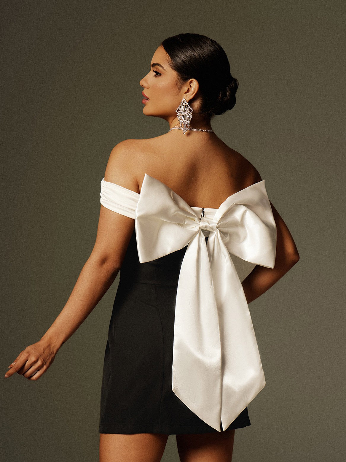 Off Shoulder Bow Mini Dress