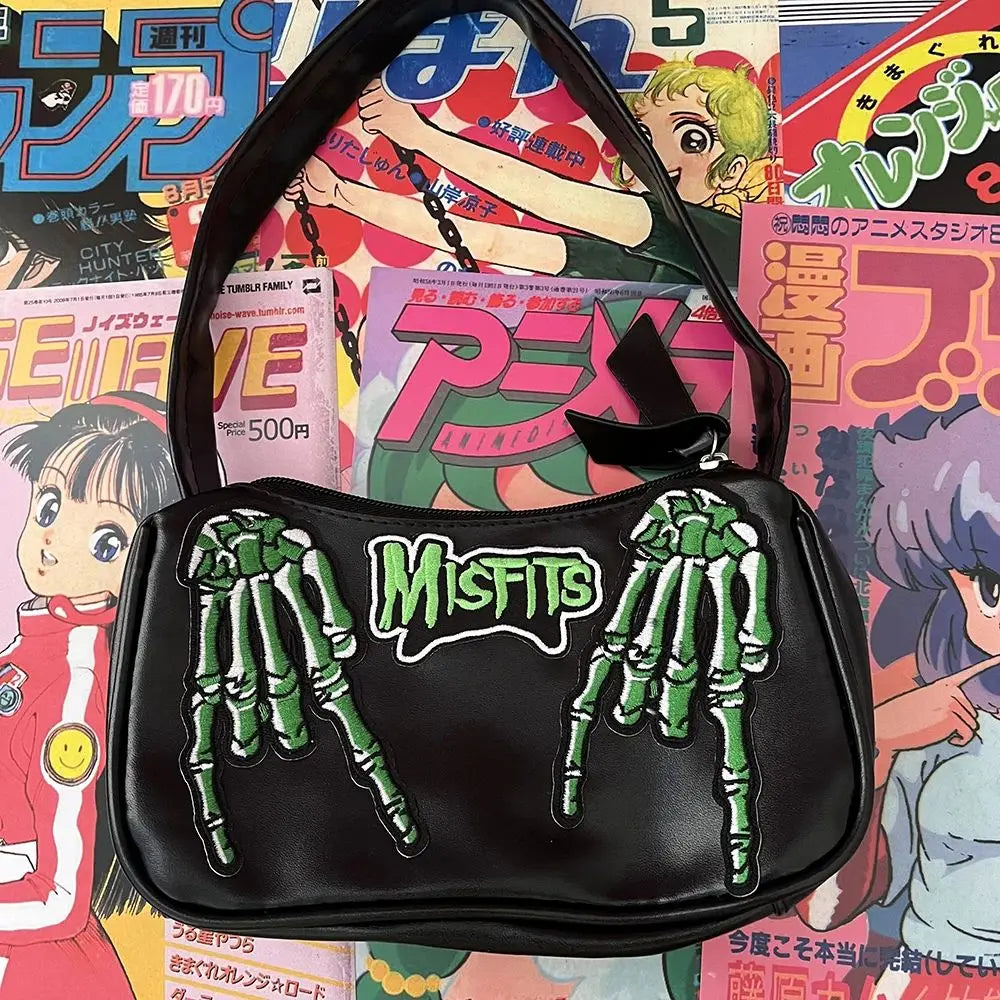 Y2K Gothic Women Letter Skull HipHop Shoulder Bag Street Trendy Tote Bag