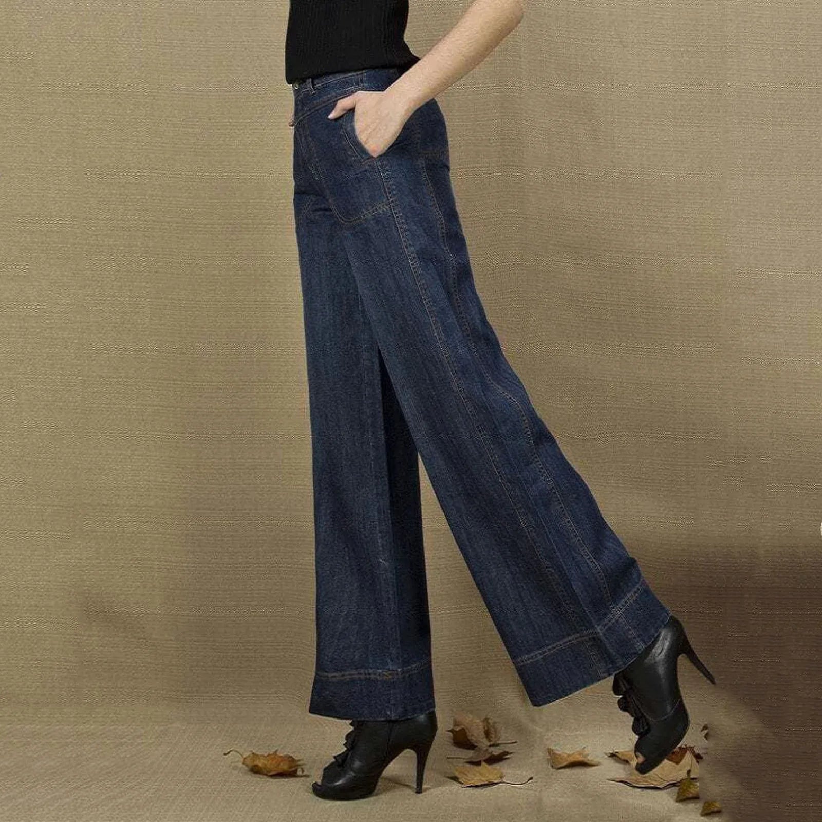 Vintage Straight Leg Seam Front Wide Leg Jeans