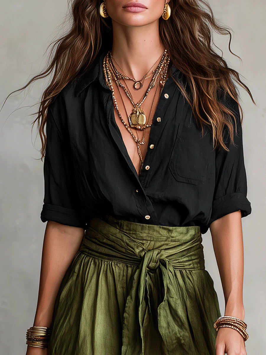 High-Waist Tie-Front Pleated Flowy Maxi Skirt 3