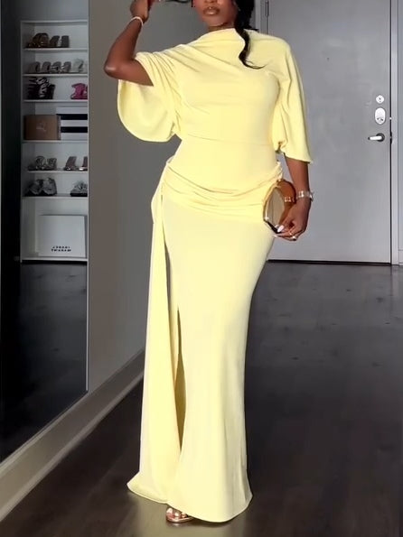 Yellow Cape Backless Maxi Dress