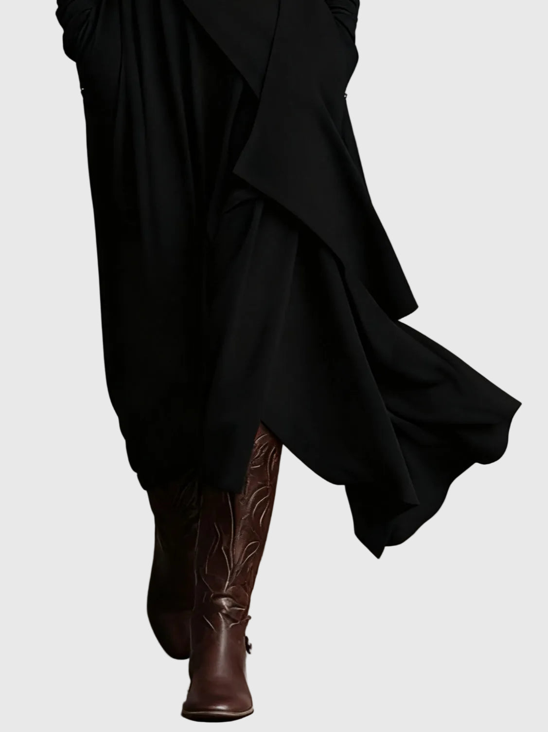Cowl Neck Long Sleeve Draped Layered Tiered Flowy Maxi Dress