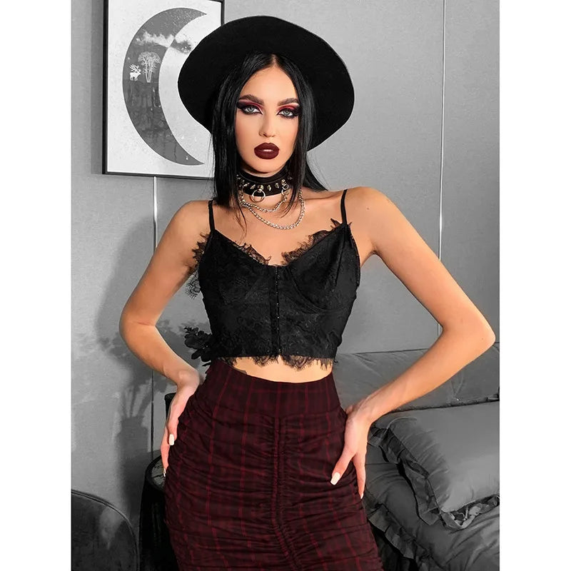 Gothic Punk Sexy Fairy Grunge Vneck Dark Lace Crop Top