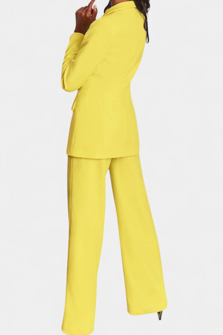Peak Lapel Single Button Blazer and Wide-Leg Trouser Set 9