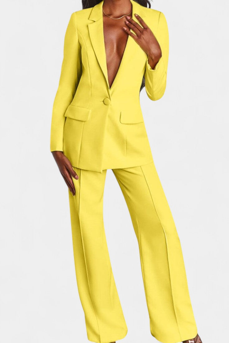 Peak Lapel Single Button Blazer and Wide-Leg Trouser Set 7