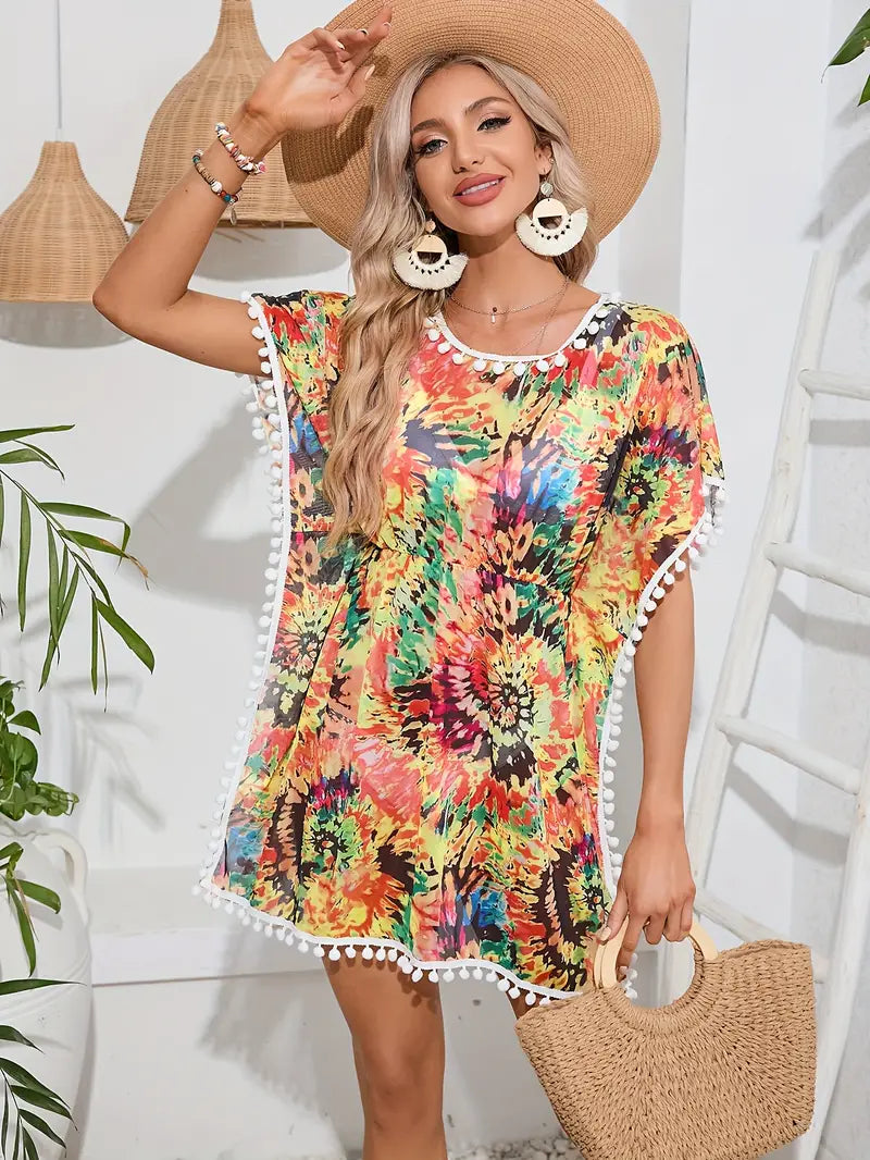 Guendalina Minimalist Stylish Beach Dress with Print Boutique Collection