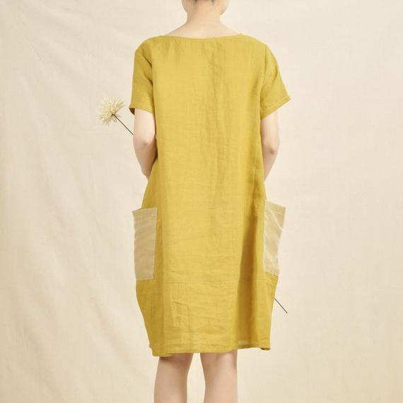 Yellow linen shift dress orginal summer dresses