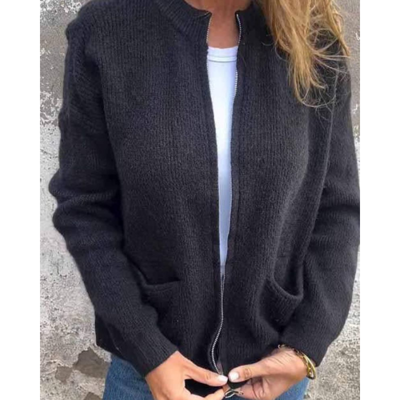 Stand Collar Ribbed Knit Zip-Up Pocket Cardigan 3