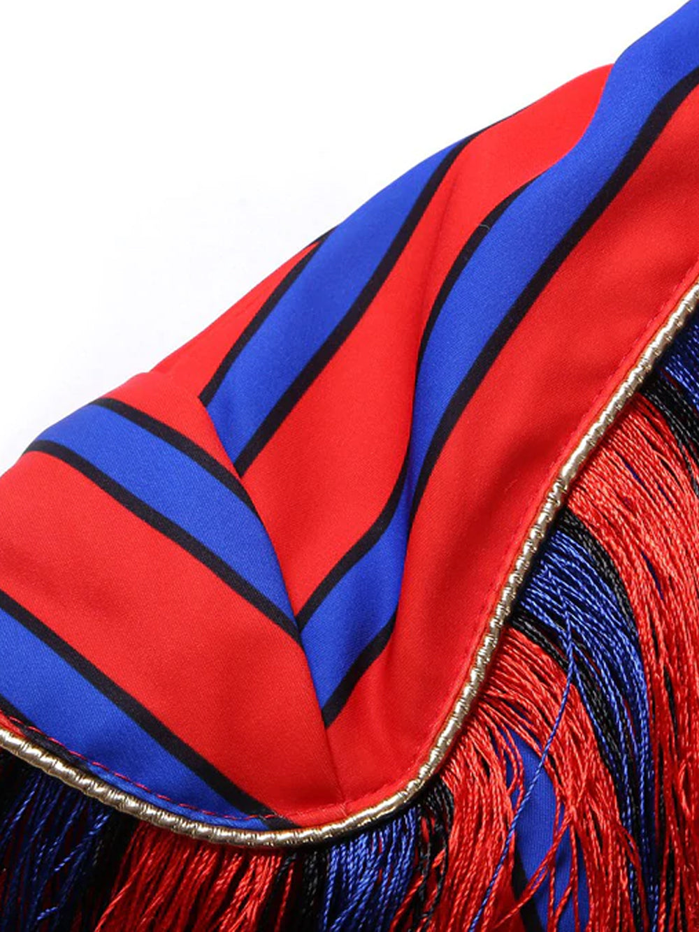 Red Collared V-Neck Striped Fringe Tassel Short Sleeve Mini Dress