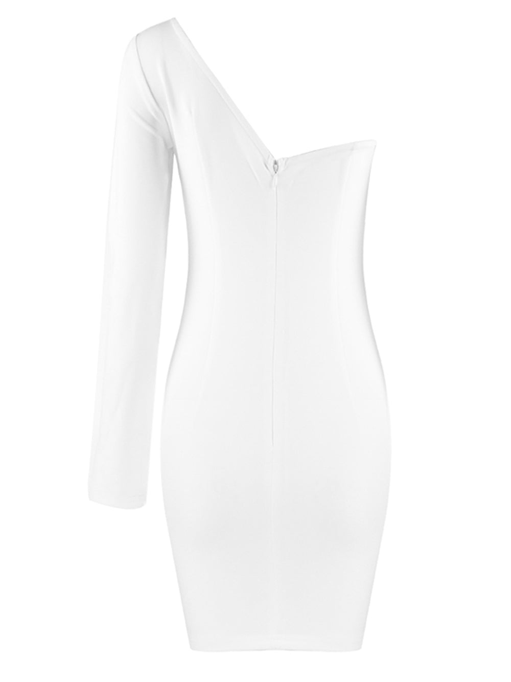 White One Shoulder Floral Lace Applique Mesh Illusion Bodycon Mini Dress 5