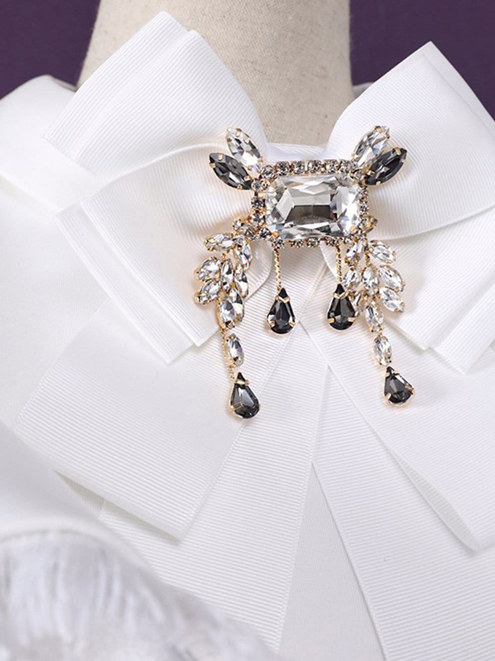 White High Neck Bow Rhinestone Brooch Frayed Ruffle Bodycon Mini Dress 14