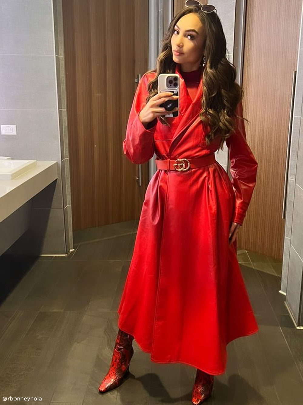 Lapel Belted Leather Maxi Trench Coat 2