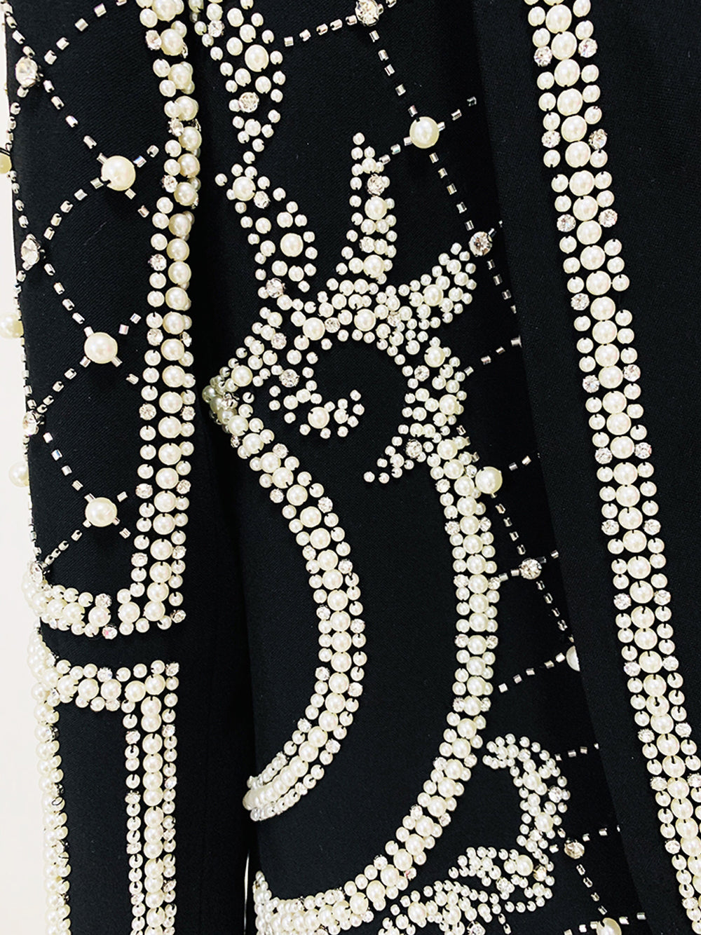 Black Shawl Lapel Pearl Beaded Rhinestone Long Sleeve Blazer Mini Dress