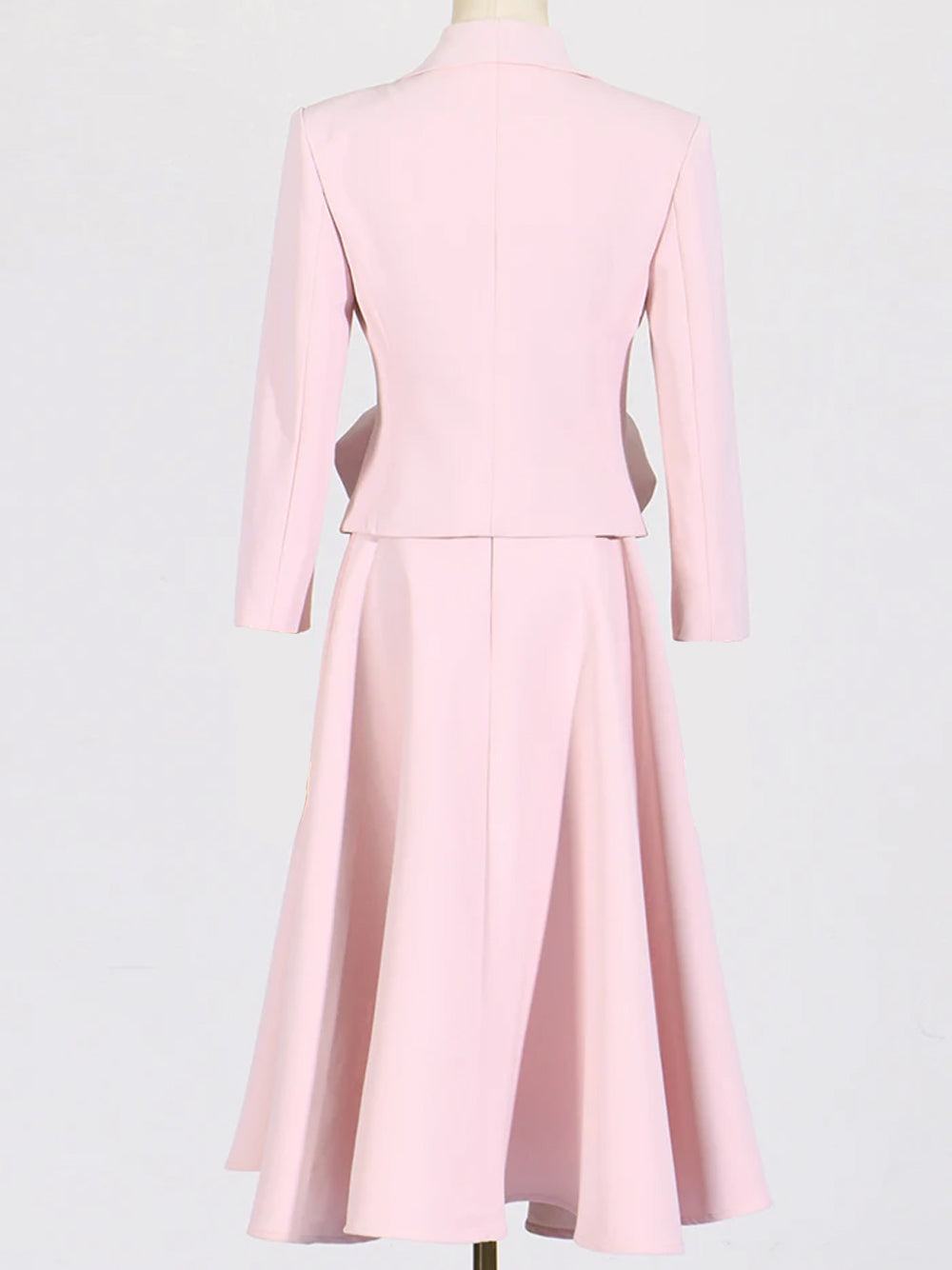 Pink Shawl Lapel Rosette Cropped Blazer Midi Skirt Set