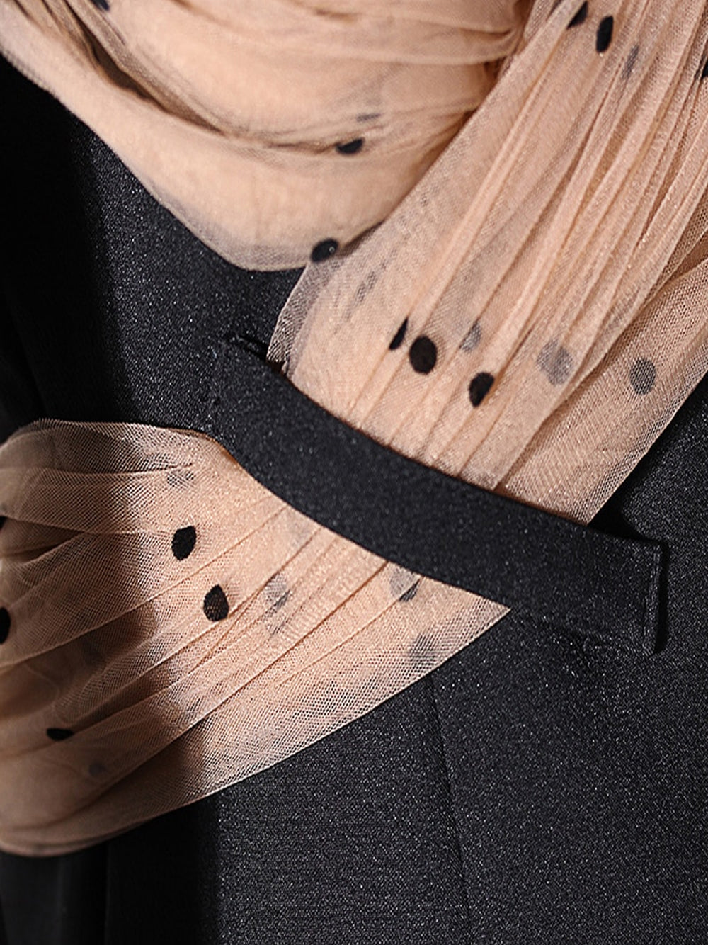 Black Notch Lapel Polka Dot Mesh Bow Wrap Blazer 18