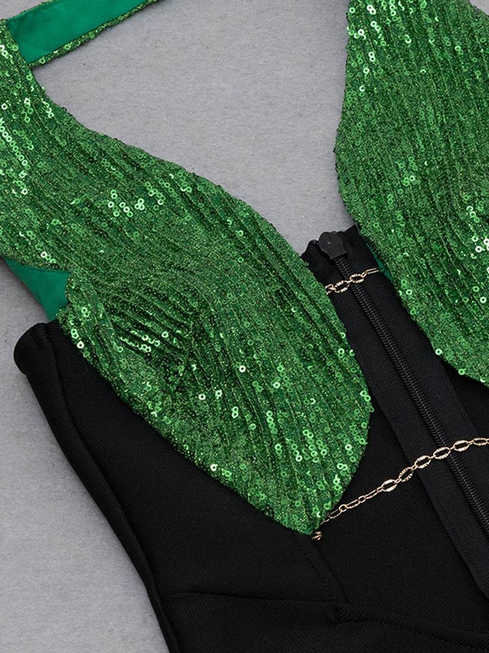 Black Plunge Neck Sequin Chain Cutout Bodycon Maxi Dress 10