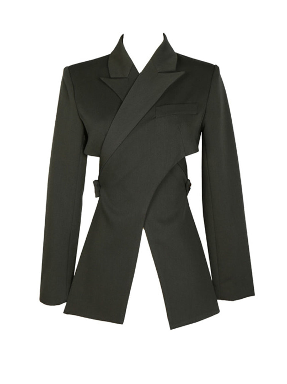 Black Notched Lapel Asymmetric Crossover Cutout Blazer