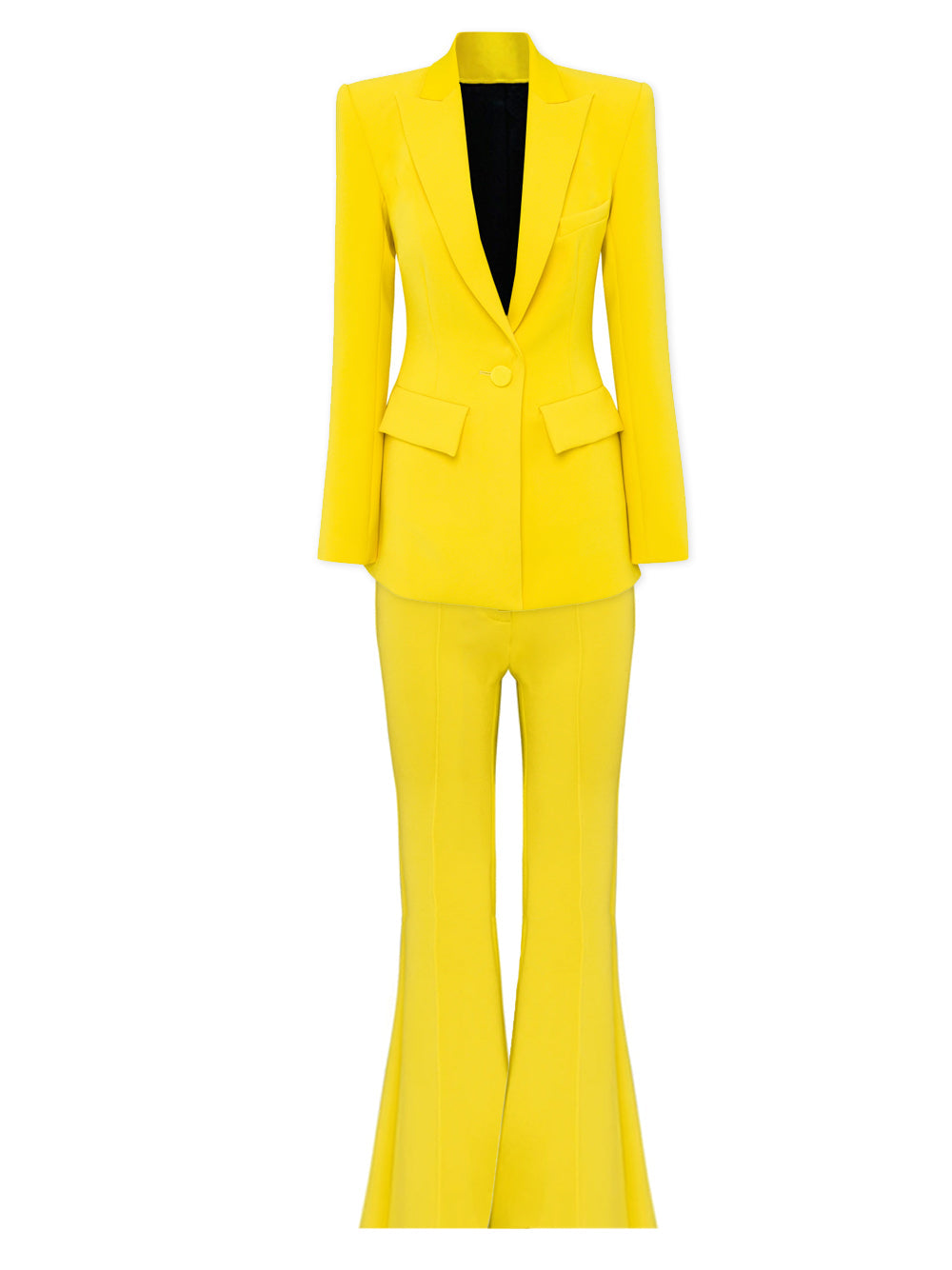 Yellow Peak Lapel Tailored Blazer and Flared Trouser Set 6