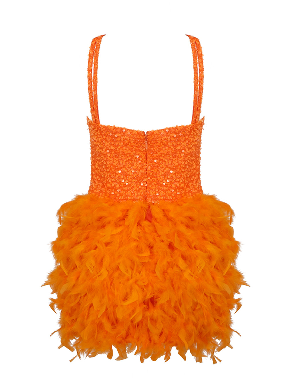 Orange Sweetheart Strappy Sequin Bodice Feather A-Line Mini Dress 2
