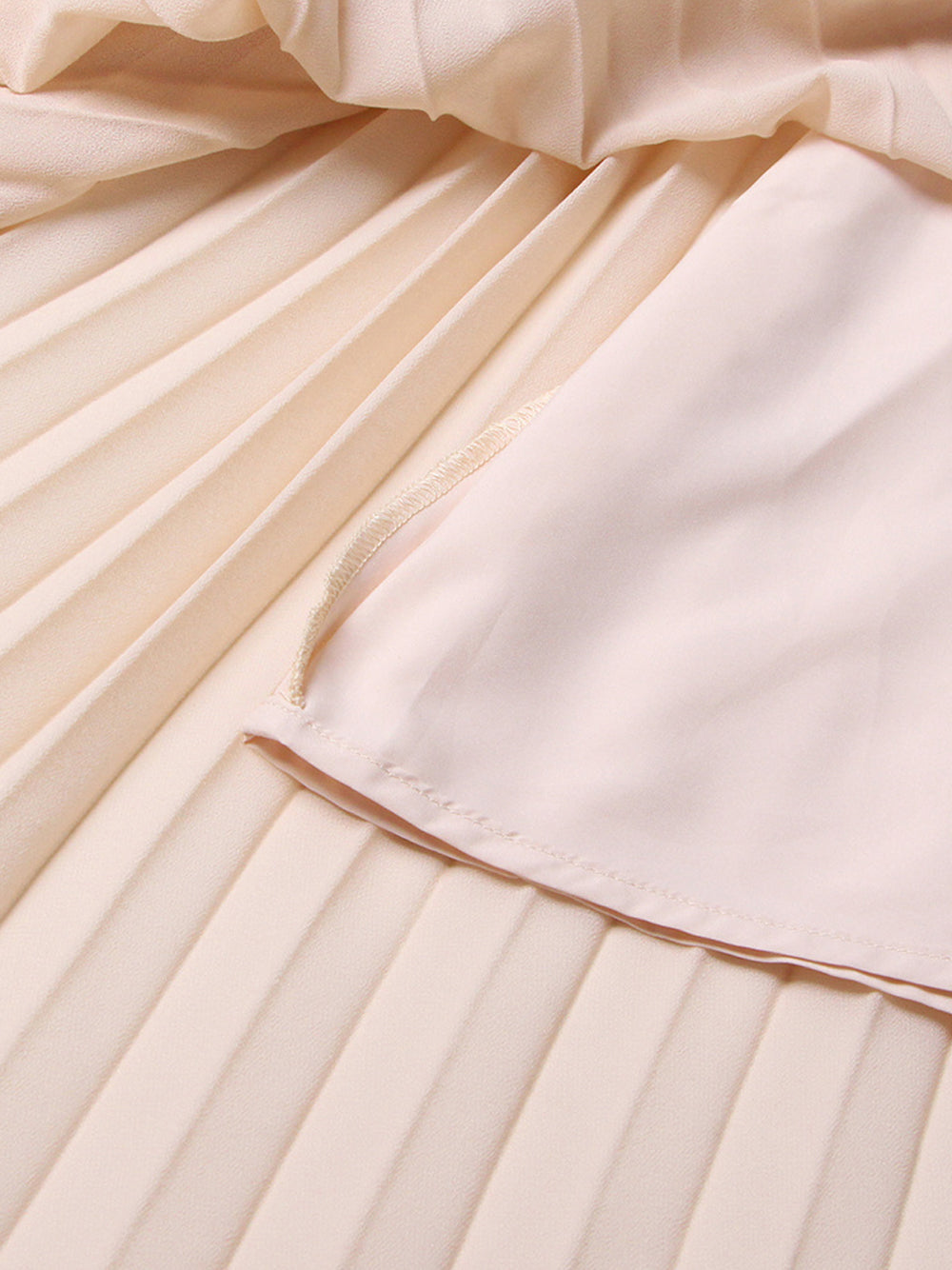 Apricot Mock Neck Sleeveless Grid Seam Pleated Fit And Flare Midi Dress
