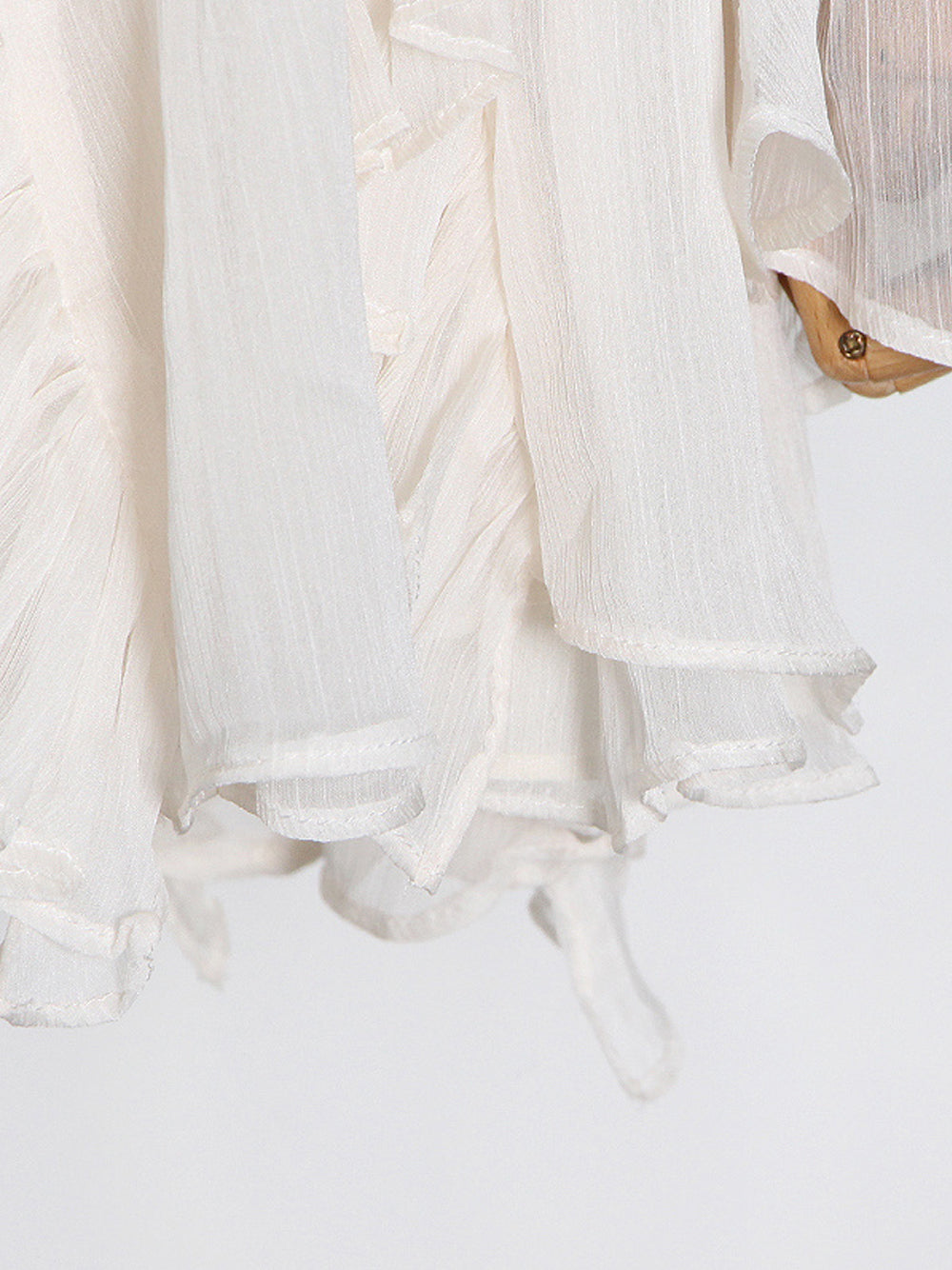 Beige V-Neck Tie Front Ruffle Tiered Sheer Chiffon Mini Dress