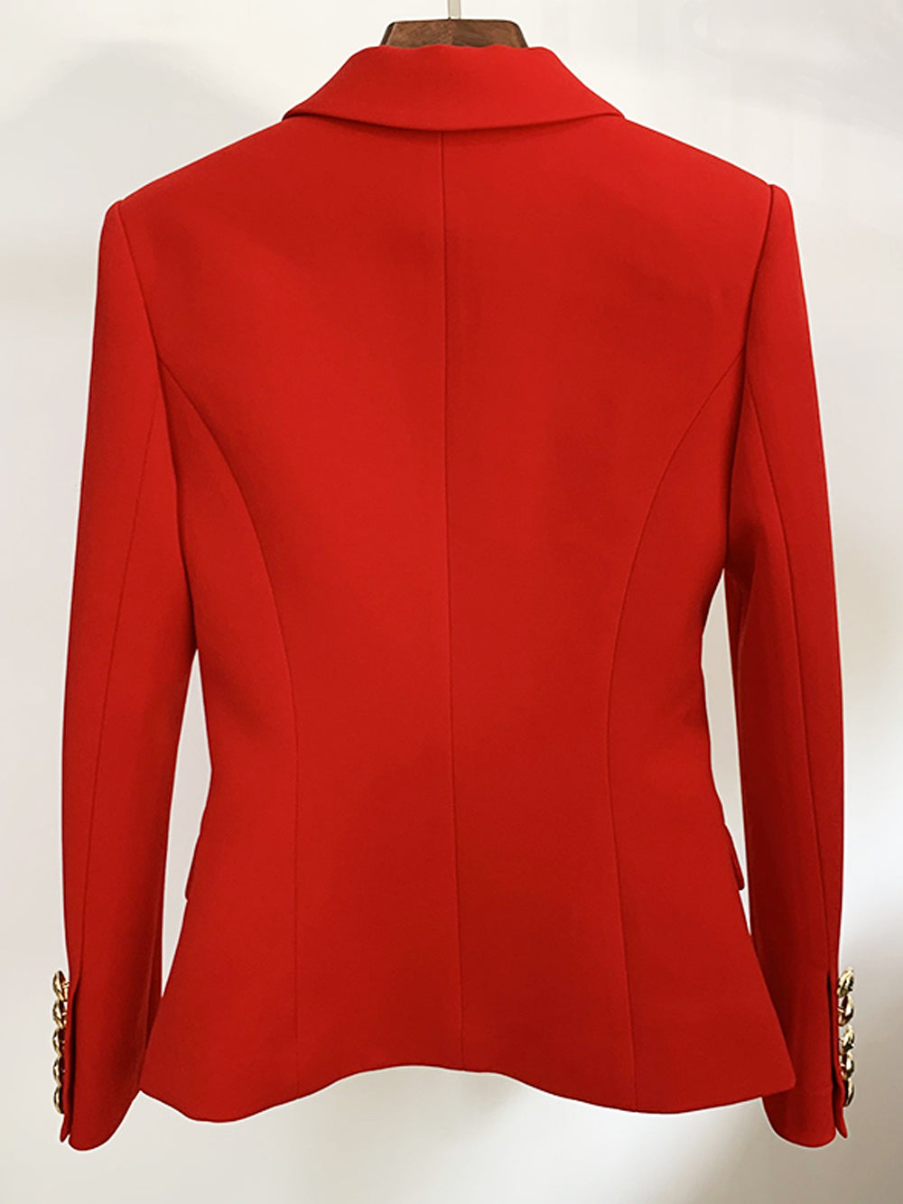 Red Peak Lapel Double Breasted Gold Button Tailored Blazer