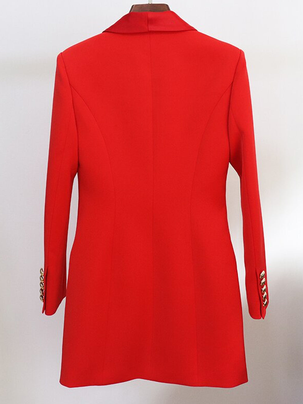 Red Shawl Collar Double Breasted Gold Button Blazer Dress