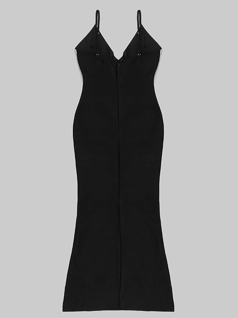 Black Rhinestone V-Neck Spaghetti Strap Mermaid Maxi Gown