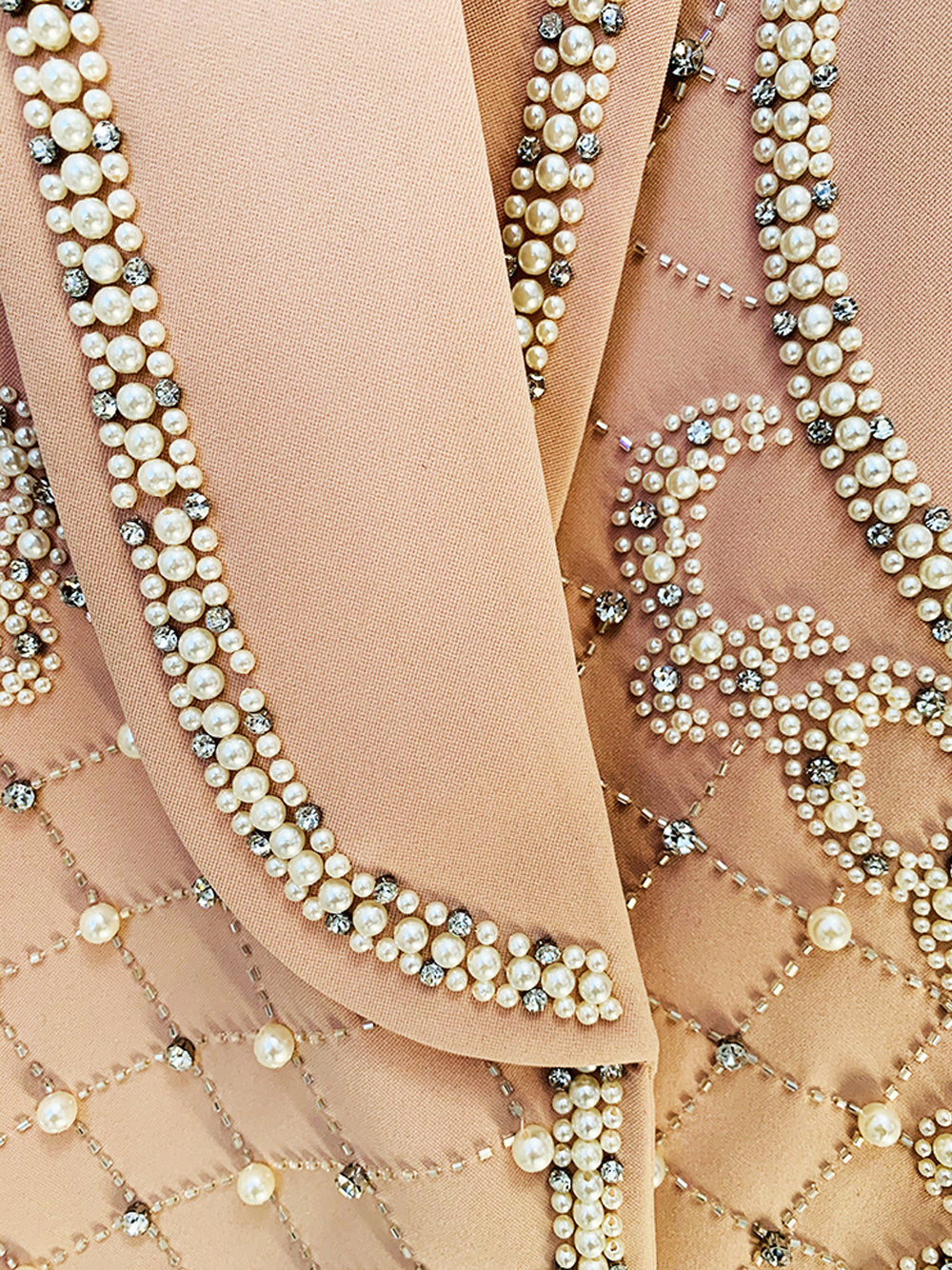 Nude Shawl Lapel Pearl Rhinestone Embellished Blazer Mini Dress 10
