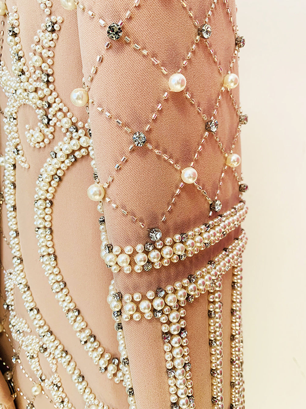 Nude Shawl Lapel Pearl Rhinestone Embellished Blazer Mini Dress 14